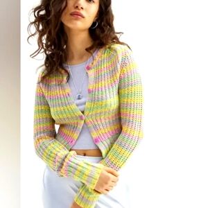 Urban Outfitters Pastel Rainbow Knit Cardigan - Pink, Yellow, Green